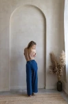 spodnie COMO z lnu i wiskozy / deep blue